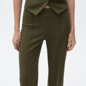 Mango Straight Knitted Pants Decorative Seams Moss Sz Small NWOT